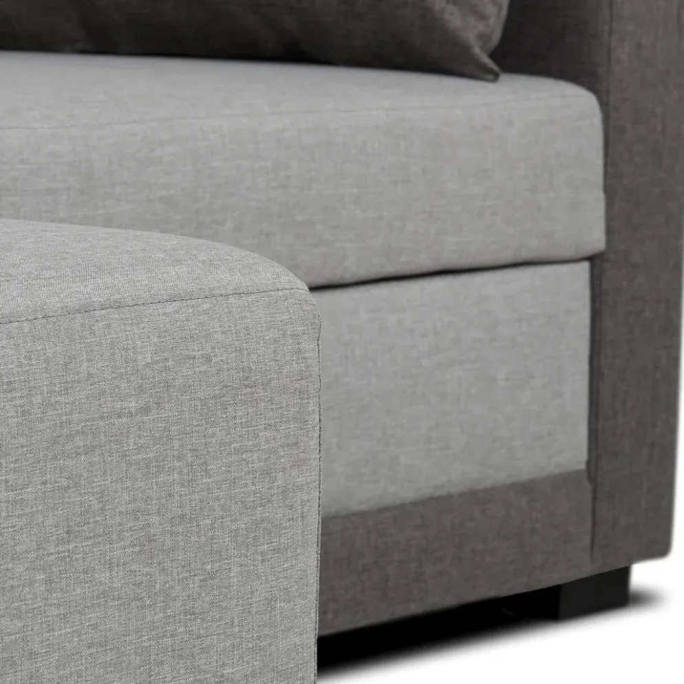 Sofá cama com chaise longue reversível e almofadas soltas