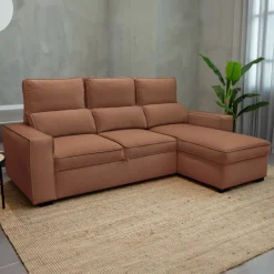 Sofá Cama com Chaise Longue Reversível e Encosto Reclinável