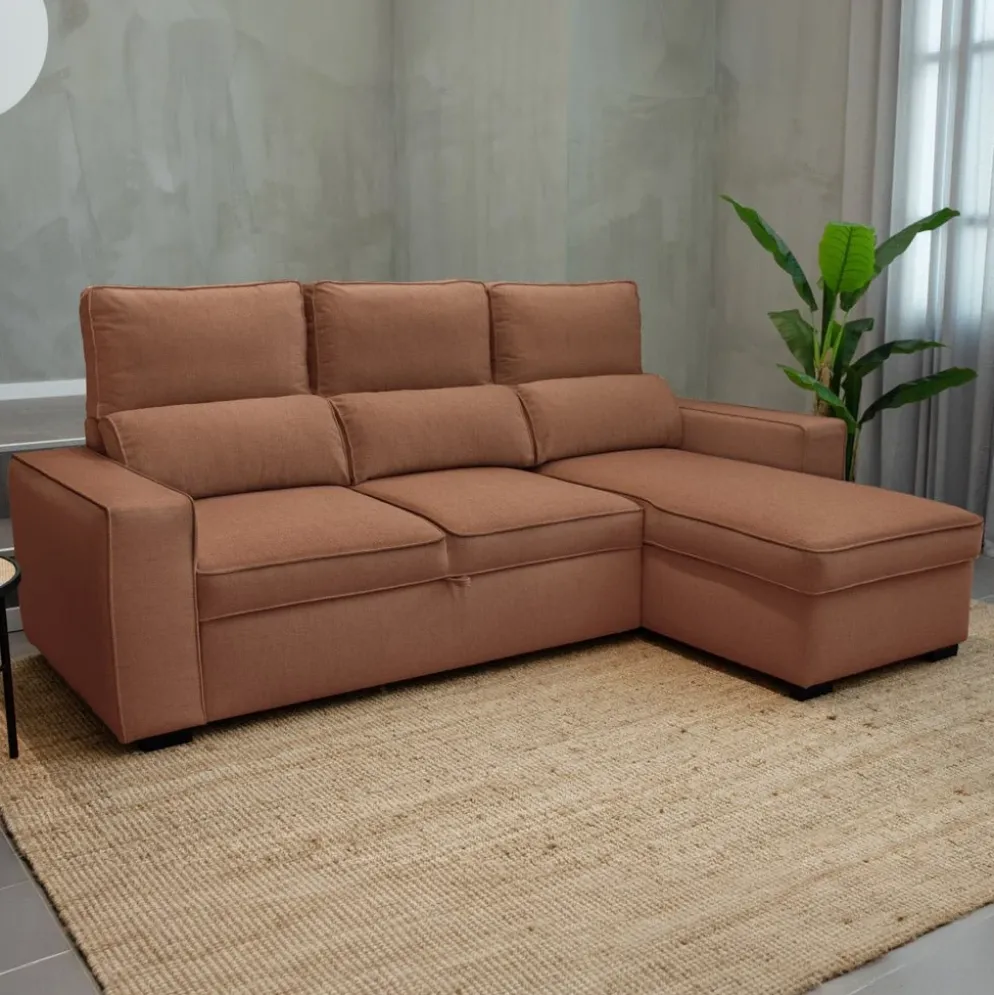 Sofá Cama com Chaise Longue Reversível e Encosto Reclinável