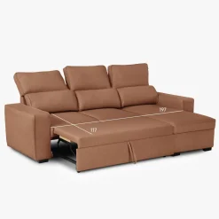 Sofá Cama com Chaise Longue Reversível e Encosto Reclinável