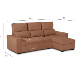 Sofá Cama com Chaise Longue Reversível e Encosto Reclinável