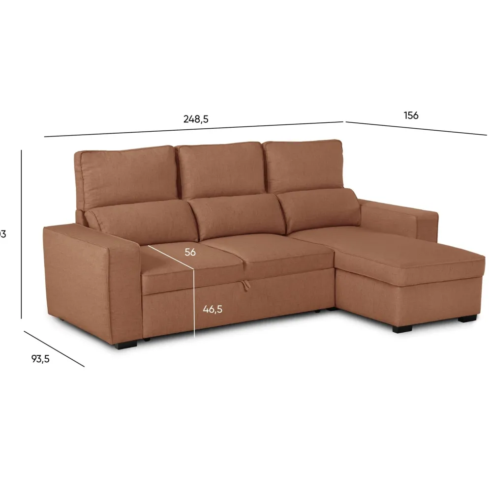 Sofá Cama com Chaise Longue Reversível e Encosto Reclinável