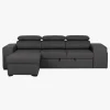 Sofá cama com chaise longue reversível, cabeceiras ajustáveis e dois pufes