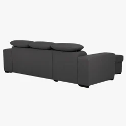 Sofá cama com chaise longue reversível, cabeceiras ajustáveis e dois pufes