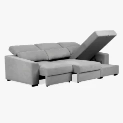 Sofá Cama com Chaise Longue Reversível, Assentos Deslizantes e Encosto Reclinável