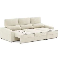 Sofá Cama com Chaise Longue Reversível, Assentos Deslizantes e Encosto Reclinável