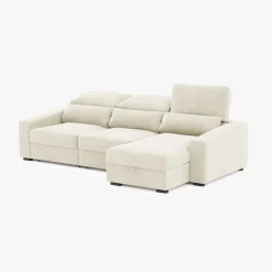 Sofá Cama com Chaise Longue Reversível, Assentos Deslizantes e Encosto Reclinável