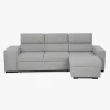 Sofá cama com chaise longue reversível, cabeceiras ajustáveis e dois pufes