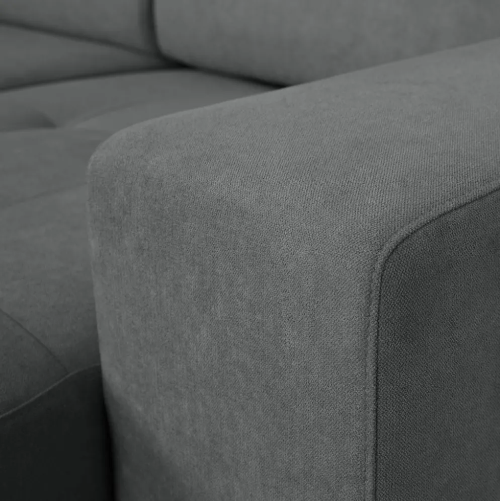 Sofá cama com chaise longue reversível, cabeceiras ajustáveis e dois pufes