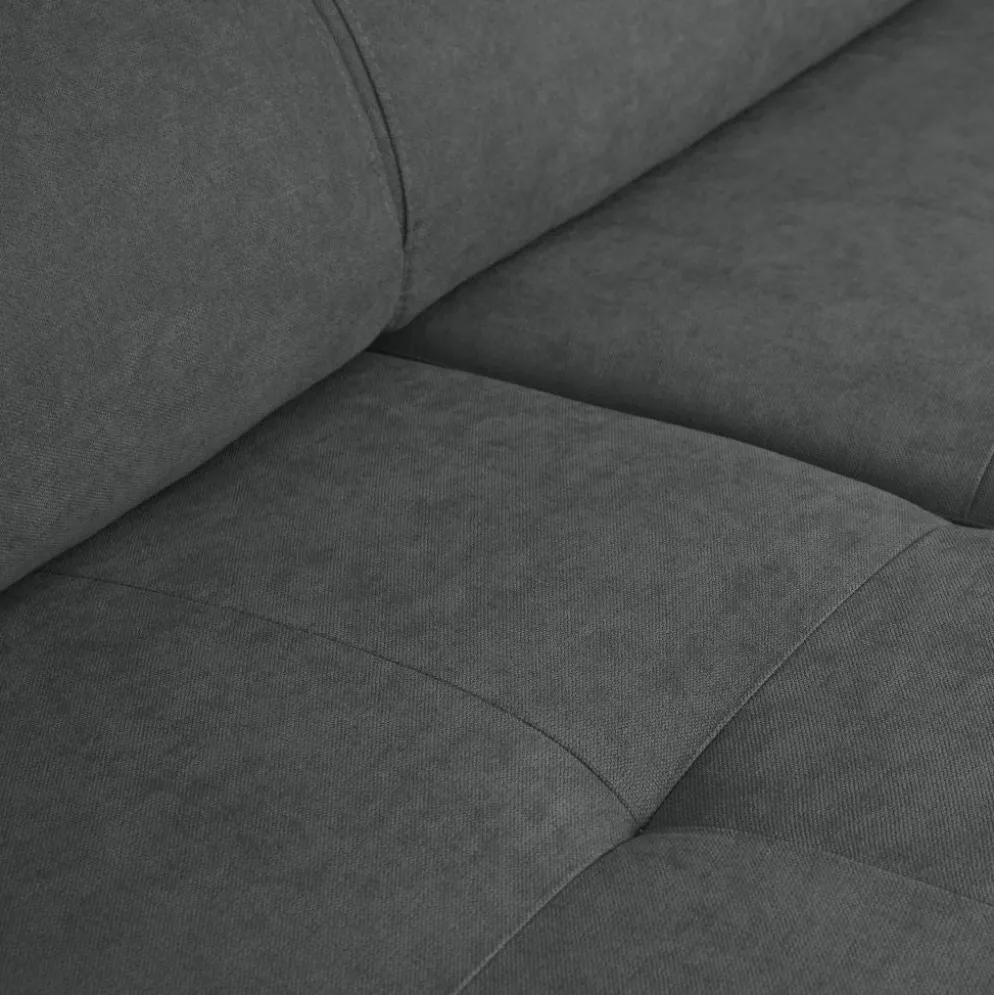 Sofá cama com chaise longue reversível, cabeceiras ajustáveis e dois pufes