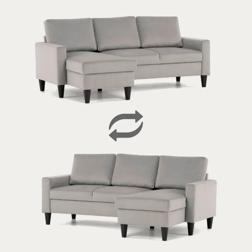 Sofá compacto com chaise longue reversível