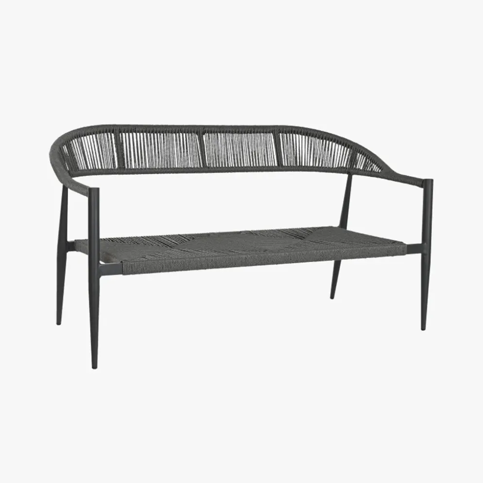 Sofá de Metal e Rattan Preto