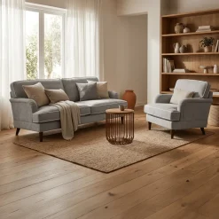 Sofá 3 Lugares Com Perfis em Bege 200x94x86