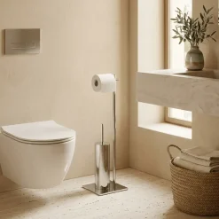 Suporte de Rolo de Papel e Escova WC Cromado