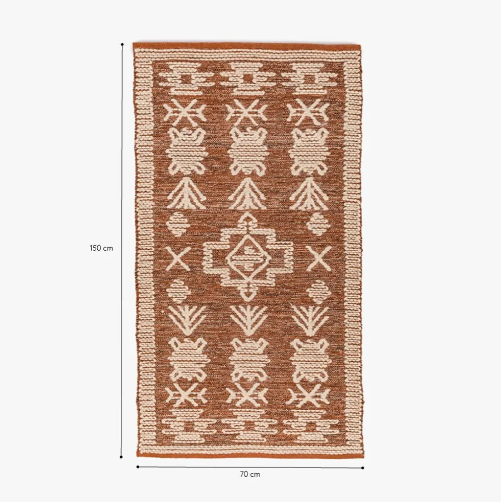 Tapete de Lã e Algodão Tribal Natural 70x150